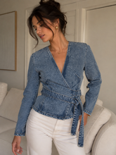 Load image into Gallery viewer, Denim Wrap Jacket