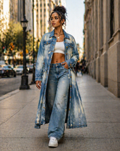 Load image into Gallery viewer, Ladie's Long Denim Coat