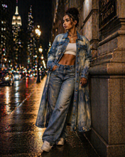 Load image into Gallery viewer, Ladie's Long Denim Coat
