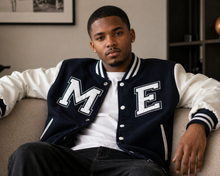 Load image into Gallery viewer, ME Leather Sleeve Varsity Jacket
