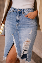 Load image into Gallery viewer, Women's Distressed Denim Skirt
