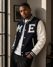 Load image into Gallery viewer, ME Leather Sleeve Varsity Jacket
