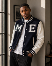 Load image into Gallery viewer, ME Leather Sleeve Varsity Jacket
